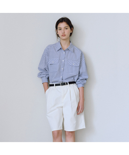 URAGO(ユラーゴ)の「Two pocket check shirt(シャツ/ブラウス・レディース・パープル/カーキ・FREE)」の1枚目の写真