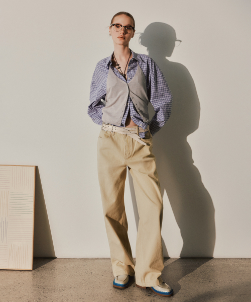 URAGO(ユラーゴ)の「Two pocket check shirt(シャツ/ブラウス・レディース・パープル/カーキ・FREE)」の3枚目の写真