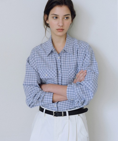 URAGO(ユラーゴ)の「Two pocket check shirt(シャツ/ブラウス・レディース・パープル/カーキ・FREE)」の6枚目の写真
