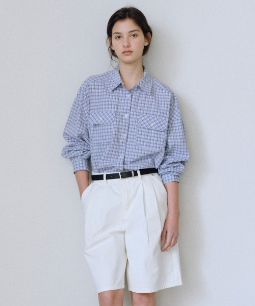 URAGO(ユラーゴ)の「Two pocket check shirt(シャツ/ブラウス・レディース・パープル/カーキ・FREE)」の7枚目の写真