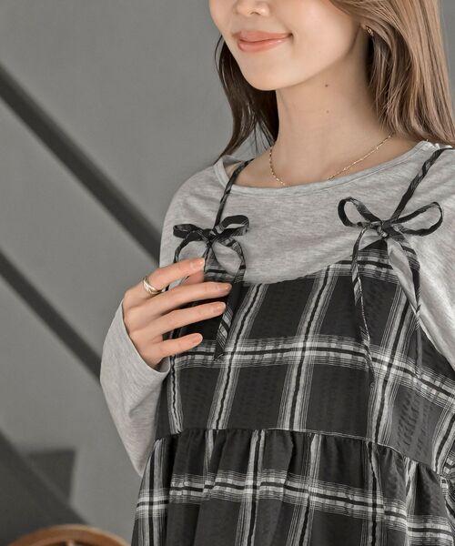 rps（アールピーエス）の「ワッフルチェックリボンキャミチュニック（チュニック・レディース・ブラック/ブルー/イエロー・フリー）」の8枚目の写真