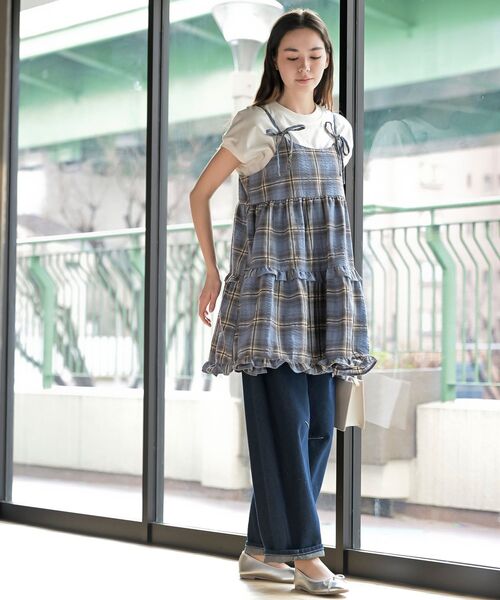 rps（アールピーエス）の「ワッフルチェックリボンキャミチュニック（チュニック・レディース・ブラック/ブルー/イエロー・フリー）」の12枚目の写真