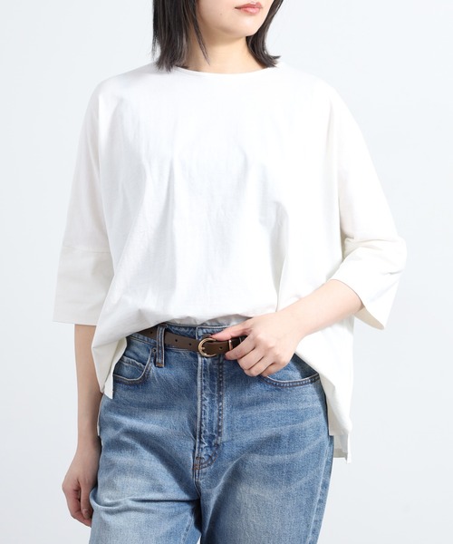 FUNALIVE(ファンアライブ)の「オーバーサイズ コットンTシャツ 五分袖(Tシャツ/カットソー・レディース・モカ/杢グレー/オフホワイト/チャコールグレー/ブラック・LL~3L/M~L)」の1枚目の写真
