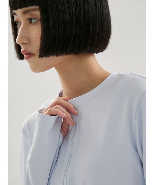 emmi（エミ）の「【Sustainaretch】ジップアップトップス/UVカット/接触冷感（Tシャツ/カットソー・レディース・ライトブルー/ブラック/ピンク・F）」の12枚目の写真