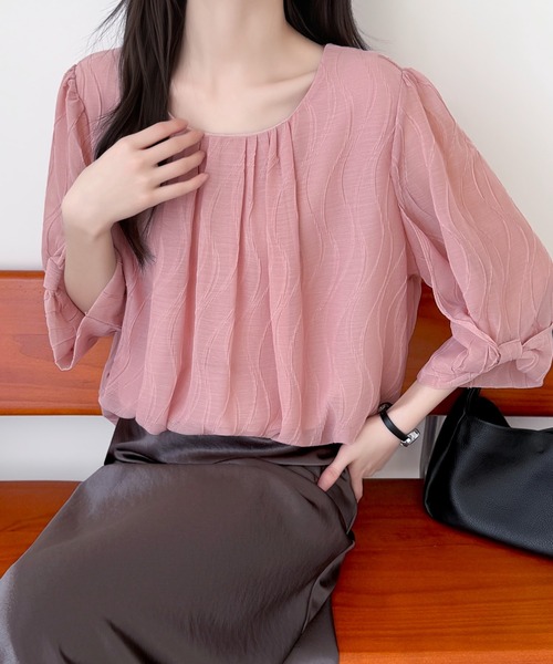 ABITOKYO(アビトーキョー)の「袖リボンジャガードブラウス(シャツ/ブラウス・レディース・ブラック/ピンク/ブルーグレー・FREE)」の19枚目の写真