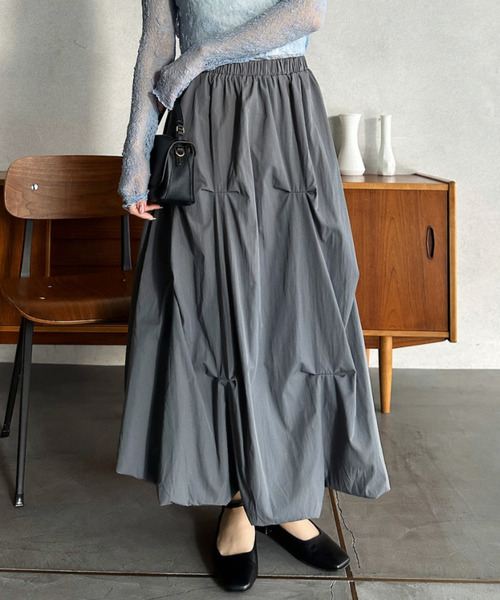 20471120 ロングスカート　黒　バルーンシルエット セール】【Eclat one】バルーン シルエット スカート（スカート