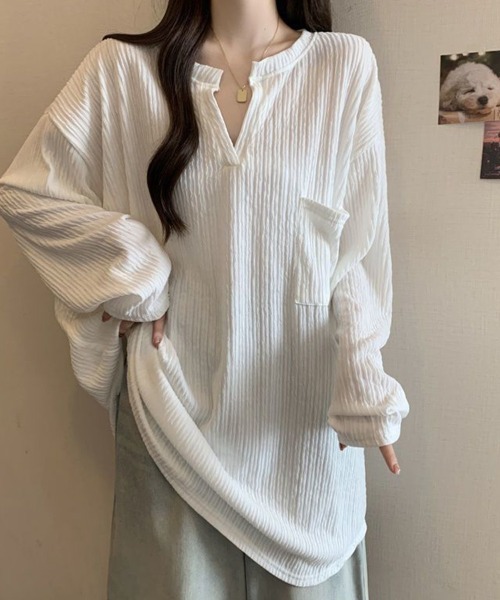 SallyLunn(サリーラン)の「キーネック プリーツライクトップス(その他トップス・レディース・ホワイト/ブラック・LARGE/MEDIUM)」の6枚目の写真