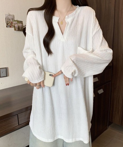 SallyLunn(サリーラン)の「キーネック プリーツライクトップス(その他トップス・レディース・ホワイト/ブラック・LARGE/MEDIUM)」の9枚目の写真