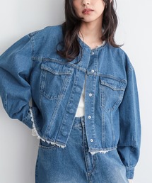 for/c（フォーシー）の「フリンジノーカラーデニムジャケット【サスティナブル】（デニムジャケット）」