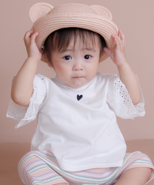 MAKE YOUR DAY(メイクユアデイ)の「ハートアイコンフリル袖半袖Tシャツ■80~140cm(Tシャツ/カットソー・キッズ・レッド/オフホワイト/ブラック・110/100/90/140/130/120/80)」の10枚目の写真