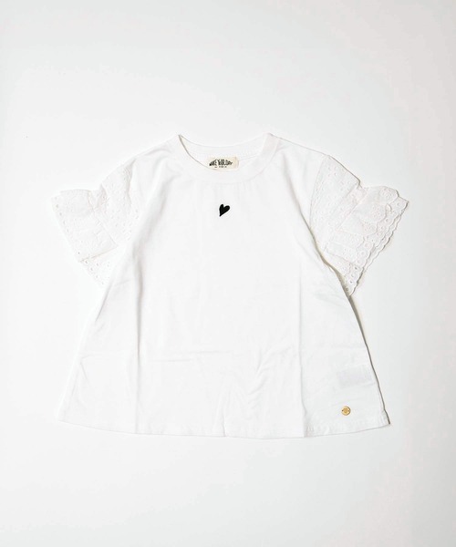 MAKE YOUR DAY(メイクユアデイ)の「ハートアイコンフリル袖半袖Tシャツ■80~140cm(Tシャツ/カットソー・キッズ・レッド/オフホワイト/ブラック・110/100/90/140/130/120/80)」の4枚目の写真