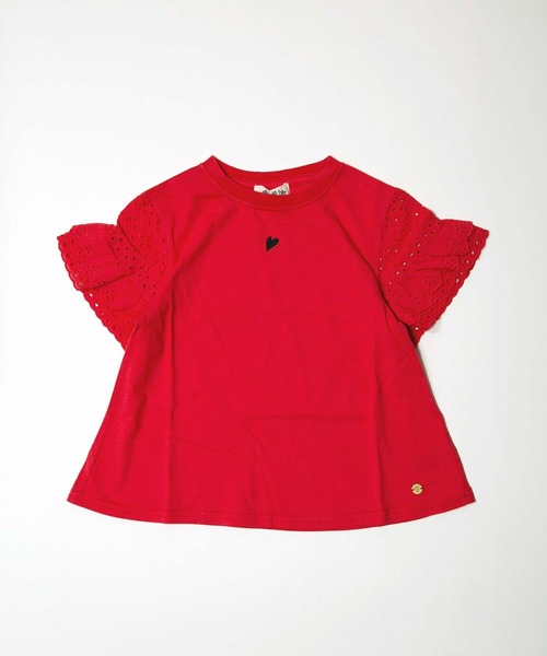 MAKE YOUR DAY(メイクユアデイ)の「ハートアイコンフリル袖半袖Tシャツ■80~140cm(Tシャツ/カットソー・キッズ・レッド/オフホワイト/ブラック・110/100/90/140/130/120/80)」の7枚目の写真