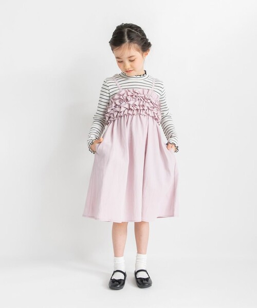 BRANSHES（ブランシェス）の「【プチレディ/おそろい】胸フリルキャミワンピース（ワンピース・キッズ・ラベンダー/アイボリー・130/140/150/100/120/110）」の2枚目の写真