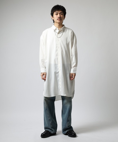 FUNALIVE(ファンアライブ)の「ストレッチTRチェーン付きLONGシャツ 長袖(シャツ/ブラウス・メンズ・ホワイト/ブラック・F)」の22枚目の写真
