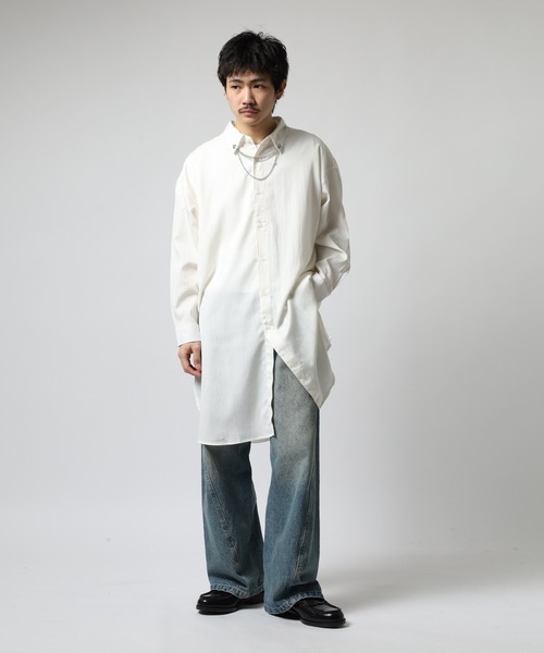 FUNALIVE(ファンアライブ)の「ストレッチTRチェーン付きLONGシャツ 長袖(シャツ/ブラウス・メンズ・ホワイト/ブラック・F)」の7枚目の写真