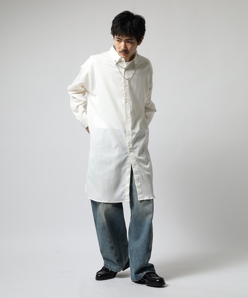 FUNALIVE(ファンアライブ)の「ストレッチTRチェーン付きLONGシャツ 長袖(シャツ/ブラウス・メンズ・ホワイト/ブラック・F)」の9枚目の写真