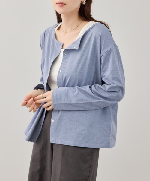 NAVY(ネイビー)の「【SARARI /サラリ】 天竺 UVカット 吸水速乾 リングスナップボタン カーディガン(カーディガン/ボレロ・レディース・ブルー/ブラック/ホワイト・M/L/XL)」の3枚目の写真