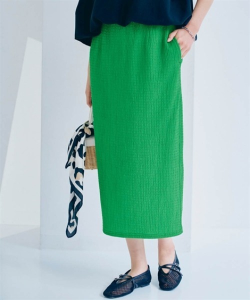 nissen（ニッセン）の「ぽこぽこストレッチナロースカート（スカート・レディース・グリーン/ブラック・L/M/S/LL）」の2枚目の写真