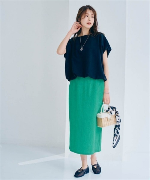 nissen（ニッセン）の「ぽこぽこストレッチナロースカート（スカート・レディース・グリーン/ブラック・L/M/S/LL）」の3枚目の写真