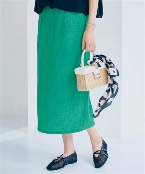 nissen（ニッセン）の「ぽこぽこストレッチナロースカート（スカート・レディース・グリーン/ブラック・L/M/S/LL）」の4枚目の写真