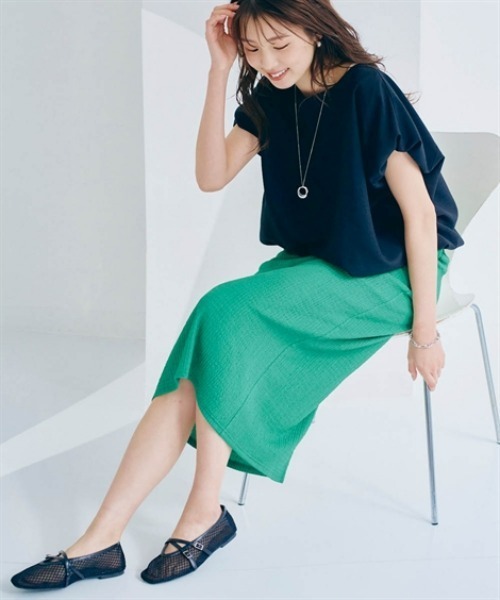 nissen（ニッセン）の「ぽこぽこストレッチナロースカート（スカート・レディース・グリーン/ブラック・L/M/S/LL）」の5枚目の写真