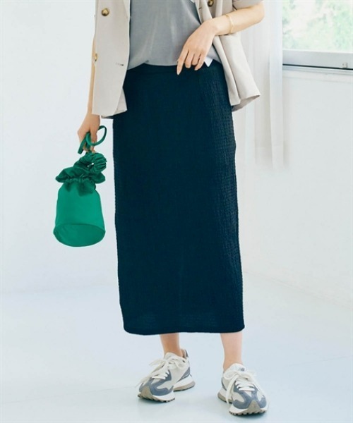 nissen（ニッセン）の「ぽこぽこストレッチナロースカート（スカート・レディース・グリーン/ブラック・L/M/S/LL）」の6枚目の写真