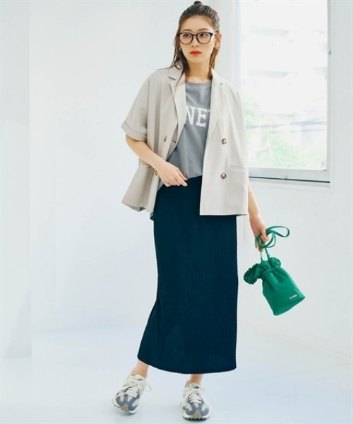 nissen（ニッセン）の「ぽこぽこストレッチナロースカート（スカート・レディース・グリーン/ブラック・L/M/S/LL）」の7枚目の写真