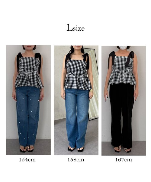 prose verse（プロズヴェール）の「肩リボンギンガムチェックビスチェ（シャツ/ブラウス・レディース・ブラック・LARGE/MEDIUM）」の3枚目の写真