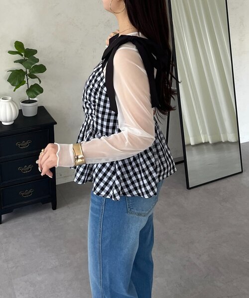 prose verse（プロズヴェール）の「肩リボンギンガムチェックビスチェ（シャツ/ブラウス・レディース・ブラック・LARGE/MEDIUM）」の7枚目の写真