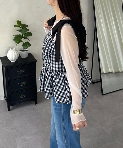 prose verse（プロズヴェール）の「肩リボンギンガムチェックビスチェ（シャツ/ブラウス・レディース・ブラック・LARGE/MEDIUM）」の8枚目の写真