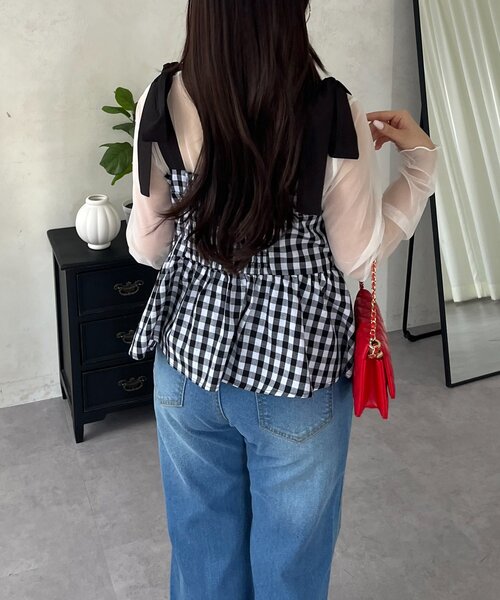 prose verse（プロズヴェール）の「肩リボンギンガムチェックビスチェ（シャツ/ブラウス・レディース・ブラック・LARGE/MEDIUM）」の9枚目の写真