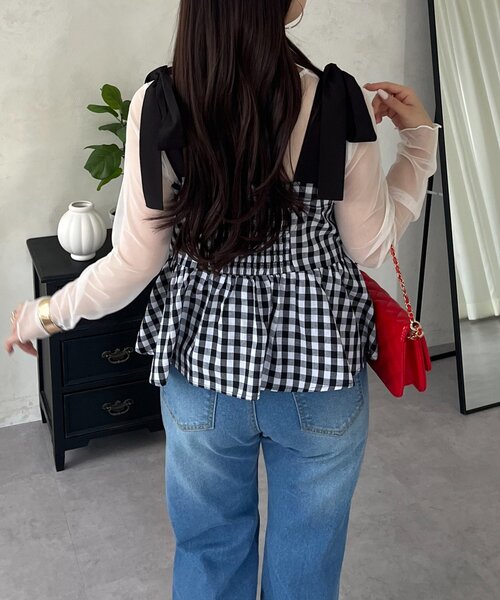 prose verse（プロズヴェール）の「肩リボンギンガムチェックビスチェ（シャツ/ブラウス・レディース・ブラック・LARGE/MEDIUM）」の10枚目の写真