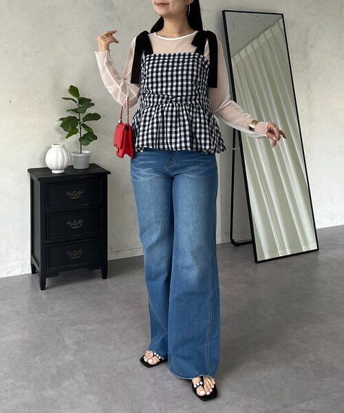 prose verse（プロズヴェール）の「肩リボンギンガムチェックビスチェ（シャツ/ブラウス・レディース・ブラック・LARGE/MEDIUM）」の15枚目の写真