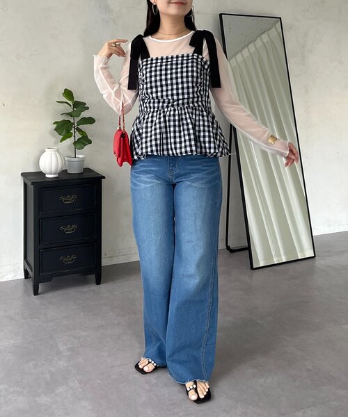 prose verse（プロズヴェール）の「肩リボンギンガムチェックビスチェ（シャツ/ブラウス・レディース・ブラック・LARGE/MEDIUM）」の16枚目の写真