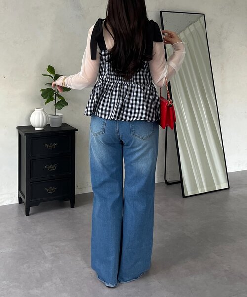 prose verse（プロズヴェール）の「肩リボンギンガムチェックビスチェ（シャツ/ブラウス・レディース・ブラック・LARGE/MEDIUM）」の19枚目の写真