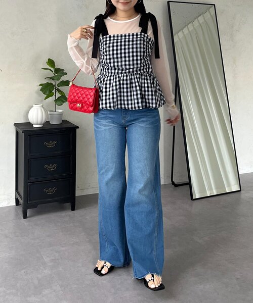 prose verse（プロズヴェール）の「肩リボンギンガムチェックビスチェ（シャツ/ブラウス・レディース・ブラック・LARGE/MEDIUM）」の21枚目の写真