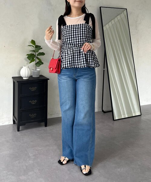 prose verse（プロズヴェール）の「肩リボンギンガムチェックビスチェ（シャツ/ブラウス・レディース・ブラック・LARGE/MEDIUM）」の22枚目の写真