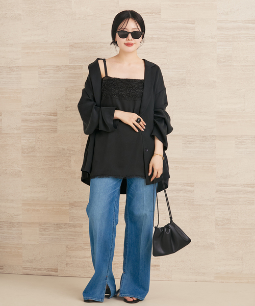 plage（プラージュ）の「Linen mix lace キャミソール（キャミソール・レディース・ブラック/ベージュ・FREE）」の3枚目の写真