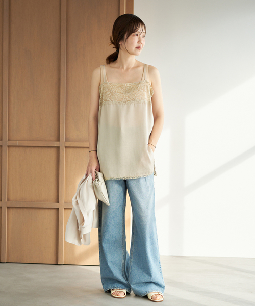 plage（プラージュ）の「Linen mix lace キャミソール（キャミソール・レディース・ブラック/ベージュ・FREE）」の10枚目の写真