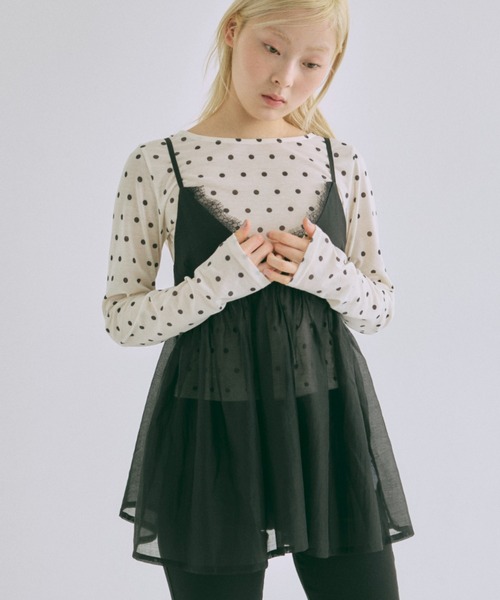 EN NEUME(エンノイム)の「Sheer Lace Gathered Cami(キャミソール・レディース・オフホワイト/ブラック/グレイッシュベージュ/ブラウン・FREE)」の14枚目の写真