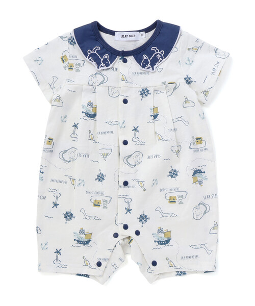 SLAP SLIP BABY(スラップスリップベビー)の「【お揃い】襟モチーフ総柄ロンパースベビー(60~80cm)(ロンパース・キッズ・グリーン系その他/ホワイト系その他・60cm/80cm/70cm)」の2枚目の写真
