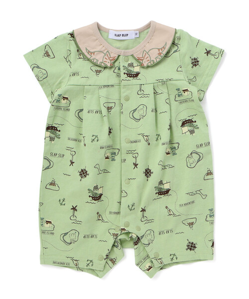 SLAP SLIP BABY(スラップスリップベビー)の「【お揃い】襟モチーフ総柄ロンパースベビー(60~80cm)(ロンパース・キッズ・グリーン系その他/ホワイト系その他・60cm/80cm/70cm)」の15枚目の写真