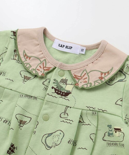 SLAP SLIP BABY(スラップスリップベビー)の「【お揃い】襟モチーフ総柄ロンパースベビー(60~80cm)(ロンパース・キッズ・グリーン系その他/ホワイト系その他・60cm/80cm/70cm)」の3枚目の写真