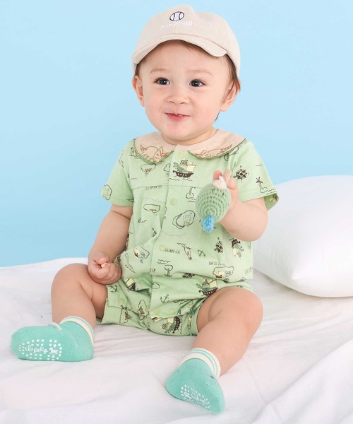 SLAP SLIP BABY(スラップスリップベビー)の「【お揃い】襟モチーフ総柄ロンパースベビー(60~80cm)(ロンパース・キッズ・グリーン系その他/ホワイト系その他・60cm/80cm/70cm)」の17枚目の写真