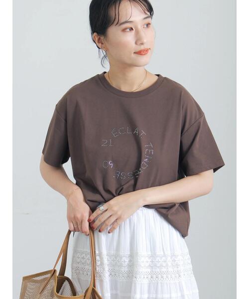Te chichi(テチチ)の「ラインストーンサークルロゴTシャツ《新色追加》(Tシャツ/カットソー・レディース・チャコールグレー/シルバー/オフホワイト/ブラウン・F)」の4枚目の写真