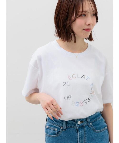 Te chichi(テチチ)の「ラインストーンサークルロゴTシャツ《新色追加》(Tシャツ/カットソー・レディース・チャコールグレー/シルバー/オフホワイト/ブラウン・F)」の6枚目の写真