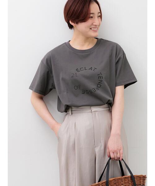Te chichi(テチチ)の「ラインストーンサークルロゴTシャツ《新色追加》(Tシャツ/カットソー・レディース・チャコールグレー/シルバー/オフホワイト/ブラウン・F)」の8枚目の写真