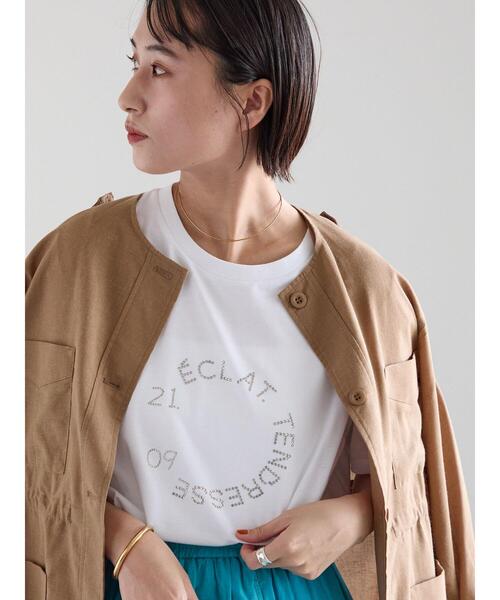 Te chichi(テチチ)の「ラインストーンサークルロゴTシャツ《新色追加》(Tシャツ/カットソー・レディース・チャコールグレー/シルバー/オフホワイト/ブラウン・F)」の7枚目の写真