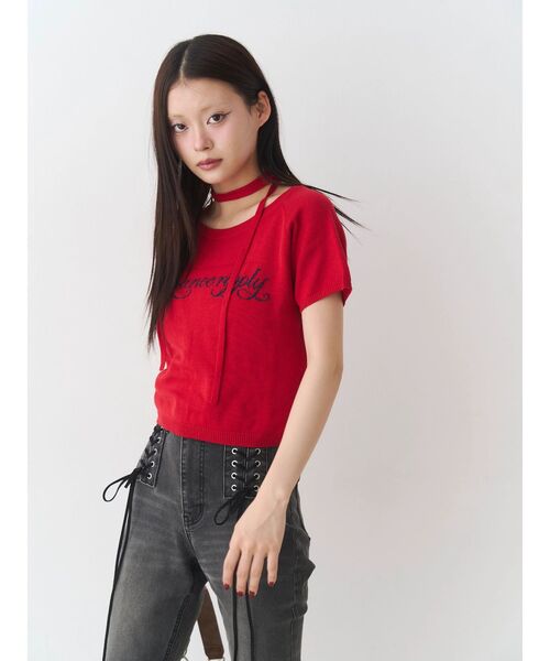 jouetie（ジュエティ）の「コンパクトニットトップス（Tシャツ/カットソー・レディース・ブラック/レッド/グレー・MEDIUM）」の18枚目の写真