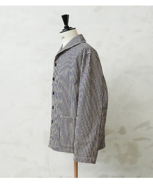 WAIPER.inc(ワイパーインク)の「WAIPER.inc 米軍 U.S.NAVY PRISONER ヒッコリーショールカラージャケット MADE OF“KAIHARA DENIM” VINTAGE WASH【WP1127C】(カバーオール・メンズ・ストライプ・38/40/42)」の22枚目の写真
